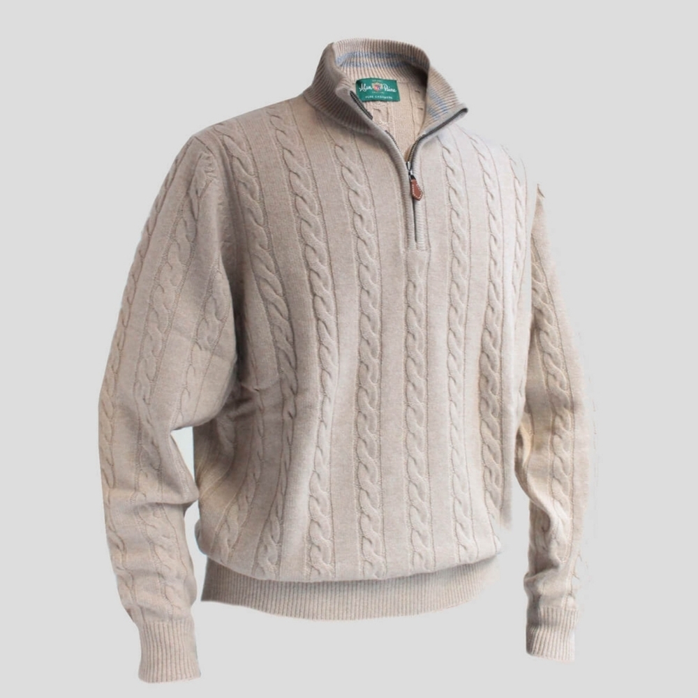 NWT Men's Alan Paine Felcourt Quarter Zip Cable Mock Neck Cashmere Sweater. MED.